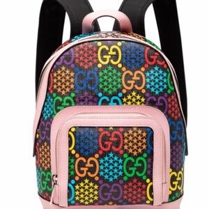 Gucci Rainbow GG Logo Canvas Backpack with Pink Leather Gucci Psychedelic Backk
